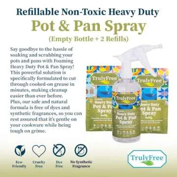Truly Free Heavy Duty Pot & Pan Spray - Powerful Foaming Grease Remover, Multi-Purpose Kitchen Cleaner Spray Degreaser for Oven, Stoves, Grill & More, Citrus Scent - Includes 1 Empty Bottle & 2 Refill