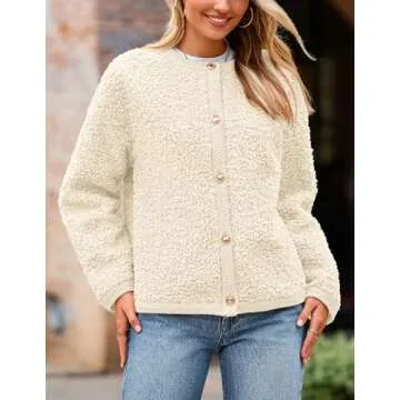 PRETTYGARDEN Women's Faux Fur Shearling Coat Fuzzy Fleece Button Up Trendy Fall Winter Cropped Jackets Outerwear (White,Small)