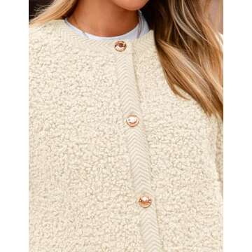 PRETTYGARDEN Women's Faux Fur Shearling Coat Fuzzy Fleece Button Up Trendy Fall Winter Cropped Jackets Outerwear (White,Small)