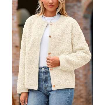 PRETTYGARDEN Women's Faux Fur Shearling Coat Fuzzy Fleece Button Up Trendy Fall Winter Cropped Jackets Outerwear (White,Small)