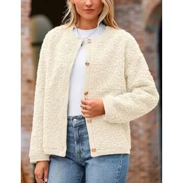 PRETTYGARDEN Women's Faux Fur Shearling Coat Fuzzy Fleece Button Up Trendy Fall Winter Cropped Jackets Outerwear (White,Small)
