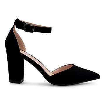 Olivia K Women's Sexy D'Orsay Ankle Strap Pointed Toe Block Heel Pump - Classic, Comfortable (6.5,Bl...