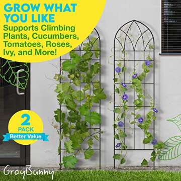 Gray Bunny Garden Trellis for Climbing Plants Outdoor - 2 Pack - 58" x 16" Cucumber Trellis, Rust Pr...