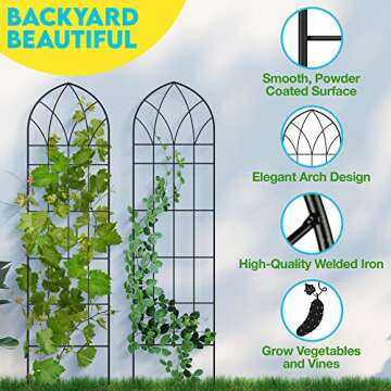 Gray Bunny Garden Trellis for Climbing Plants Outdoor - 2 Pack - 58" x 16" Cucumber Trellis, Rust Proof Metal for Tomatoes, Vines, Flower Beds, Roses