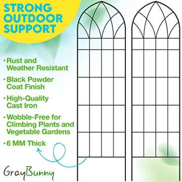 Gray Bunny Garden Trellis for Climbing Plants Outdoor - 2 Pack - 58" x 16" Cucumber Trellis, Rust Proof Metal for Tomatoes, Vines, Flower Beds, Roses