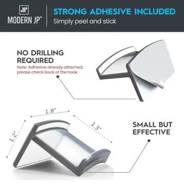 Modern JP Adhesive Hat Hooks for Wall (16-Pack) - Minimalist Hat Rack Design, No Drilling, Strong Hold Hat Hangers - USA Patented, Clear