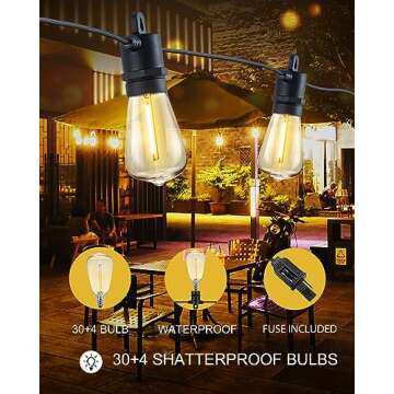 SUFEIMAS LED Outdoor String Lights Waterproof - 100FT(50FT*2) Patio Lights with 34 Vintage Shatterproof Plastic Bulbs - IP65 Edison String Lights for Outside Backyard Balcony Bistro Cafe Garden