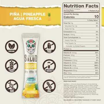 Salud 2-in-1 Hydration Packets + Immunity Electrolytes Powder, Pineapple - Agua Fresca Drink Mix, Elderberry, Dairy & Soy Free, Non-GMO, Gluten Free, Vegan, Low Calorie, 1g Sugar (15 Servings)