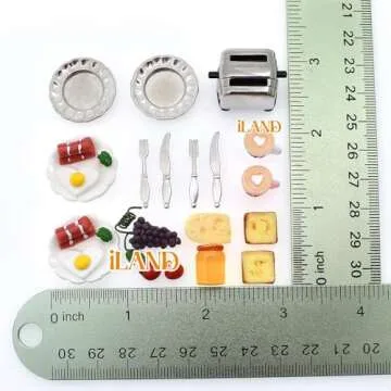 iLAND Miniature Dollhouse Accessories of Dollhouse Kitchen, Miniature Food (Lover Breakfast 16pcs A)