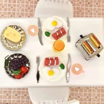 iLAND Miniature Dollhouse Accessories of Dollhouse Kitchen, Miniature Food (Lover Breakfast 16pcs A)