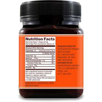 Wedderspoon Raw Premium Manuka Honey, KFactor 16, 35.2 Oz, Unpasteurized, Genuine New Zealand Honey,...