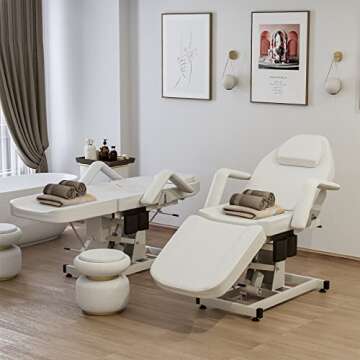 Paddie Electric Height Adjustable Tattoo Chair Spa Bed with Storage Pocket, White