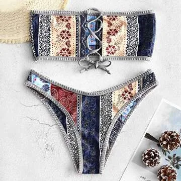 ZAFUL Women Strapless High Cut Bandeau Bikini Swimwear