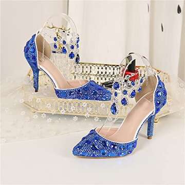 Minishion Womens Rhinestone Wedding Shoes Party Pumps with Ankle Chains Royal Blue US 8