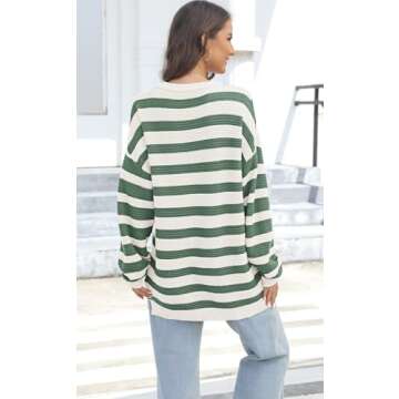 GUNEST Women Green Striped Sweater Oversized Long Sleeve Crew Neck Ribbed Knit 2024 Pullover Sweater Tops for Fall Winter