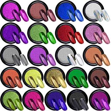 Duufin 22 Colors Chrome Nail Powders Metallic Nail Powder Mirror Effect Nail Art Chrome Powder with 22 Pcs Eyeshadow Sticks, 1g/Jar