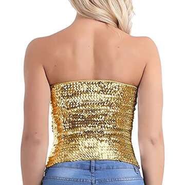Alivila.Y Fashion Sparkling Sequins Stretch Party Tube Top A11-Gold
