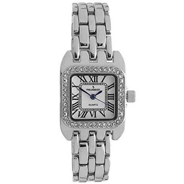 Peugeot Women's Tank Shape Watch with Panther Link Bracelet, Luxury Dress Watch with Crystal Bezel a...