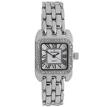 Peugeot Women's Tank Shape Watch with Panther Link Bracelet, Luxury Dress Watch with Crystal Bezel a...