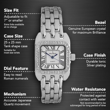 Peugeot Women's Luxury Tank Watch with Panther Link Bracelet