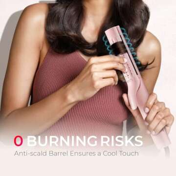 TYMO Airflow Curling Iron for Lasting Curls - Flat Iron Hair Straightener and Curler 2 in 1, Anti-Scald Ionic Curling Wand 1.25 Inch, 360° Cool Air, 5 Temps & Dual Voltage for Long Short Hair, Pink