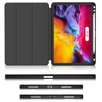 Soke for iPad Pro 11 Case 2020 & 2018 with Pencil Holder - [Full Body Protection + Apple Pencil Charging + Auto Wake/Sleep], Soft TPU Back Cover for 2020 iPad Pro 11 inch(Black)