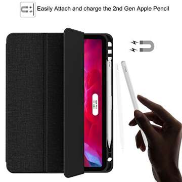 Soke for iPad Pro 11 Case 2020 & 2018 with Pencil Holder - [Full Body Protection + Apple Pencil Charging + Auto Wake/Sleep], Soft TPU Back Cover for 2020 iPad Pro 11 inch(Black)