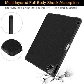 Soke for iPad Pro 11 Case 2020 & 2018 with Pencil Holder - [Full Body Protection + Apple Pencil Charging + Auto Wake/Sleep], Soft TPU Back Cover for 2020 iPad Pro 11 inch(Black)