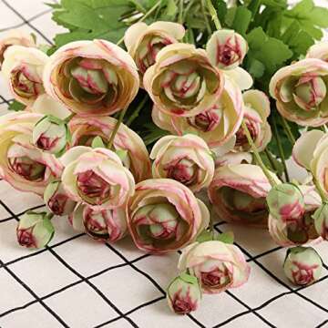 GLSATEMAN Artificial Silk Flowers Persian Buttercup Bicolor Ranunculus Flower 5 Pcs,Suitable for cor...