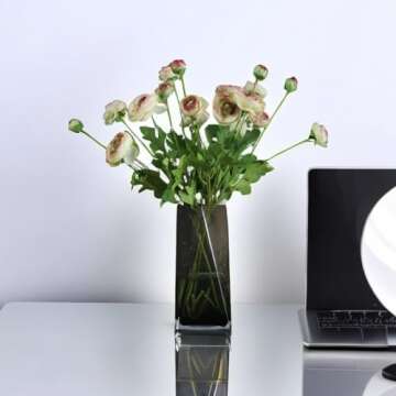 GLSATEMAN Artificial Silk Flowers Persian Buttercup Bicolor Ranunculus Flower 5 Pcs,Suitable for core Decoration,Wedding Floral Creation,Flower Arrangement DIY Project,Interior Decor（Green）