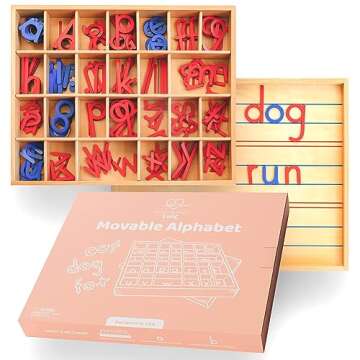 Movable Alphabet Montessori Wooden Letters- Moveable Alphabet with Box Letter Mats - Lower Case Lett...
