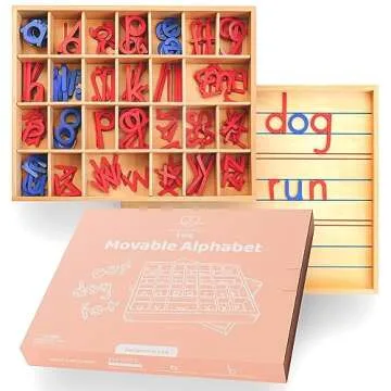 Movable Alphabet Montessori Wooden Letters- Moveable Alphabet with Box Letter Mats - Lower Case Lett...