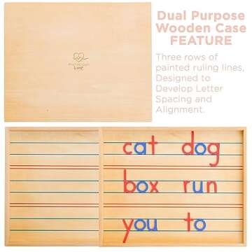 Movable Alphabet Montessori Wooden Letters- Moveable Alphabet with Box Letter Mats - Lower Case Letters - Writing, Reading, Spelling, and Language Learning Materials (Red and Blue)