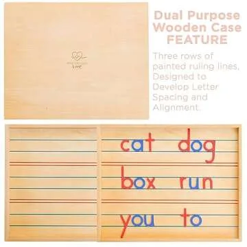 Movable Alphabet Montessori Wooden Letters- Moveable Alphabet with Box Letter Mats - Lower Case Letters - Writing, Reading, Spelling, and Language Learning Materials (Red and Blue)