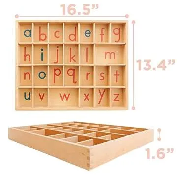 Movable Alphabet Montessori Wooden Letters- Moveable Alphabet with Box Letter Mats - Lower Case Letters - Writing, Reading, Spelling, and Language Learning Materials (Red and Blue)