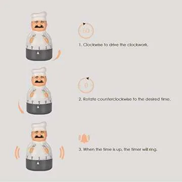 Jayron Kitchen Timer Cooking Timer 60 Minutes Countdown Timer Mechanical Timer Chef Shaped Alarm Clock,Suit for Children and Elderly,used for Cooking Baking Facial Mask