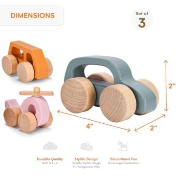 Childlike Behavior Wooden Car for Toddler - Wood Push Truck Vehicle - Montessori Inspired Wooden Rattle Teething toys - Baby Wood Cars for Kids, Boys, & Girls