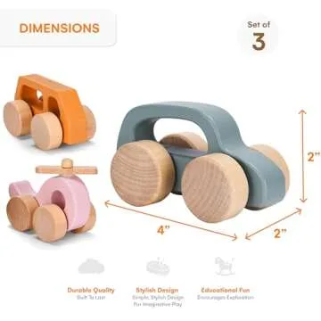 Childlike Behavior Wooden Car for Toddler - Wood Push Truck Vehicle - Montessori Inspired Wooden Rattle Teething toys - Baby Wood Cars for Kids, Boys, & Girls