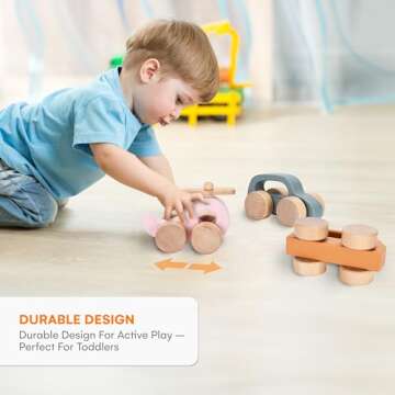 Childlike Behavior Wooden Car for Toddler - Wood Push Truck Vehicle - Montessori Inspired Wooden Rattle Teething toys - Baby Wood Cars for Kids, Boys, & Girls