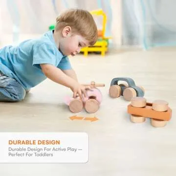 Childlike Behavior Wooden Car for Toddler - Wood Push Truck Vehicle - Montessori Inspired Wooden Rattle Teething toys - Baby Wood Cars for Kids, Boys, & Girls