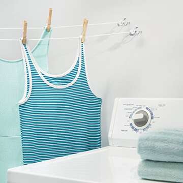 mDesign Indoor/Outdoor Retractable Clothesline - Adjustable 42ft Double Lines - Durable Plastic Reel Dryer for Hanging Wet or Dry Clothes in Bathroom, Laundry, Patio, Balcony - Portable - White