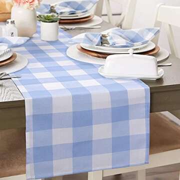 tiosggd Gingham Table Runner - Light Blue & White Buffalo Plaid 72" Long Table Decor for Parties
