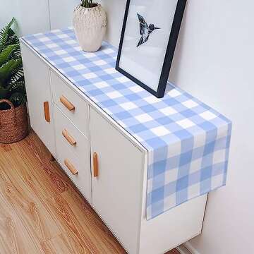 Gingham Table Runner Light Blue White Buffalo Plaid 72 Inches Long