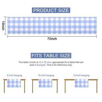 Gingham Table Runner Light Blue White Buffalo Plaid 72 Inches Long
