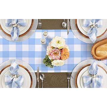 Gingham Table Runner Light Blue White Buffalo Plaid 72 Inches Long
