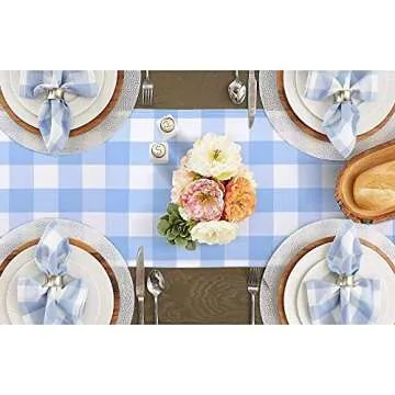 Gingham Table Runner Light Blue White Buffalo Plaid 72 Inches Long