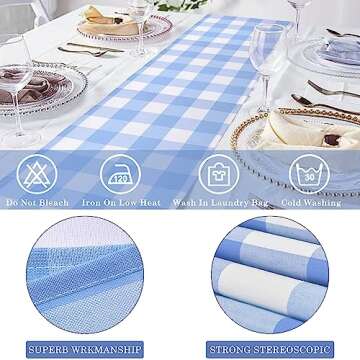 Gingham Table Runner Light Blue White Buffalo Plaid 72 Inches Long
