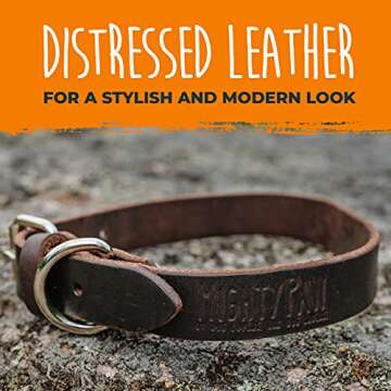 Mighty Paw Leather Dog Collar - Genuine Distressed Leather - Strong Metal Buckle - Ultimate Comfort - Modern Style for All Dogs Breeds - Comfort Puppy Collar - (Small - Brown)