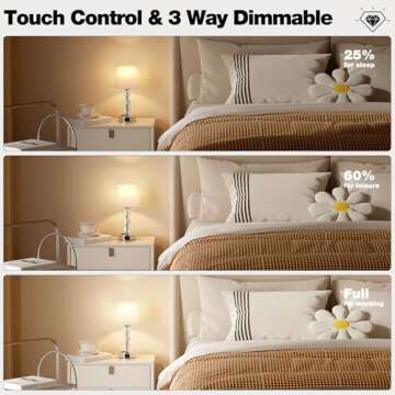 Acaxin 14.6'' Bedside Lamps for bedrooms Set of 2 - Mini Crystal Table Lamps with USB A+C Charging Ports and AC Outlet, 3 Way Dimmable Touch Control Silver Bed Side Nightstand Lamp