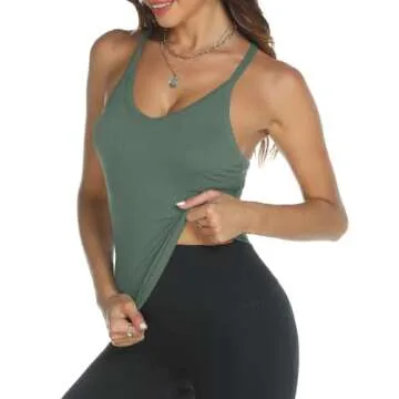 Trendy Queen Workout Tops for Women Racerback Summer 2025 Tank Camisole V Neck Ribbed Sleeveless Bea...